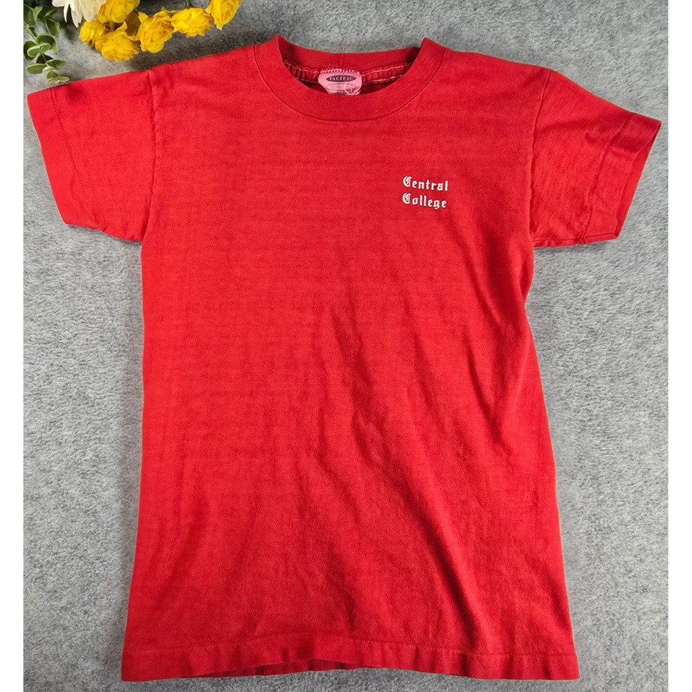 Vtg 70s Single Stitch Pacific Athletic Co Central College Red TShirt Toddler 4T